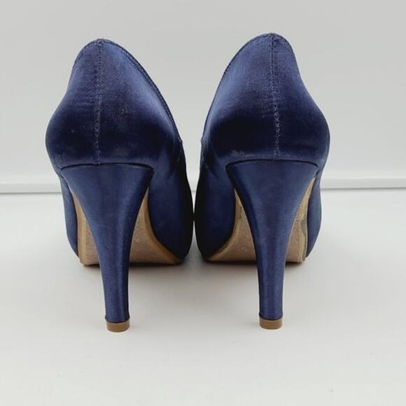 David's Bridal Navy Satin Peep Toe Pump, Size 7 M EUC - Picture 4 of 9